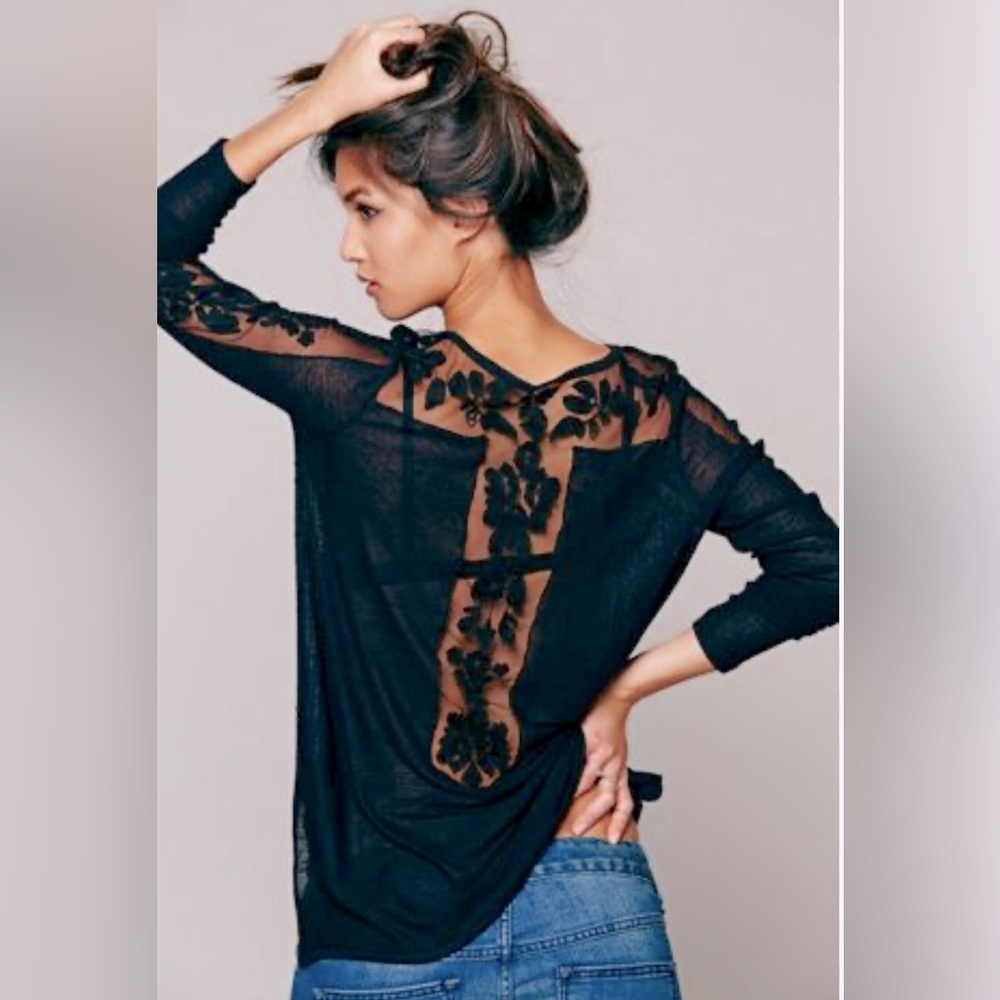 Free People New Romantics Long Sleeve Tee with Lace cutouts
